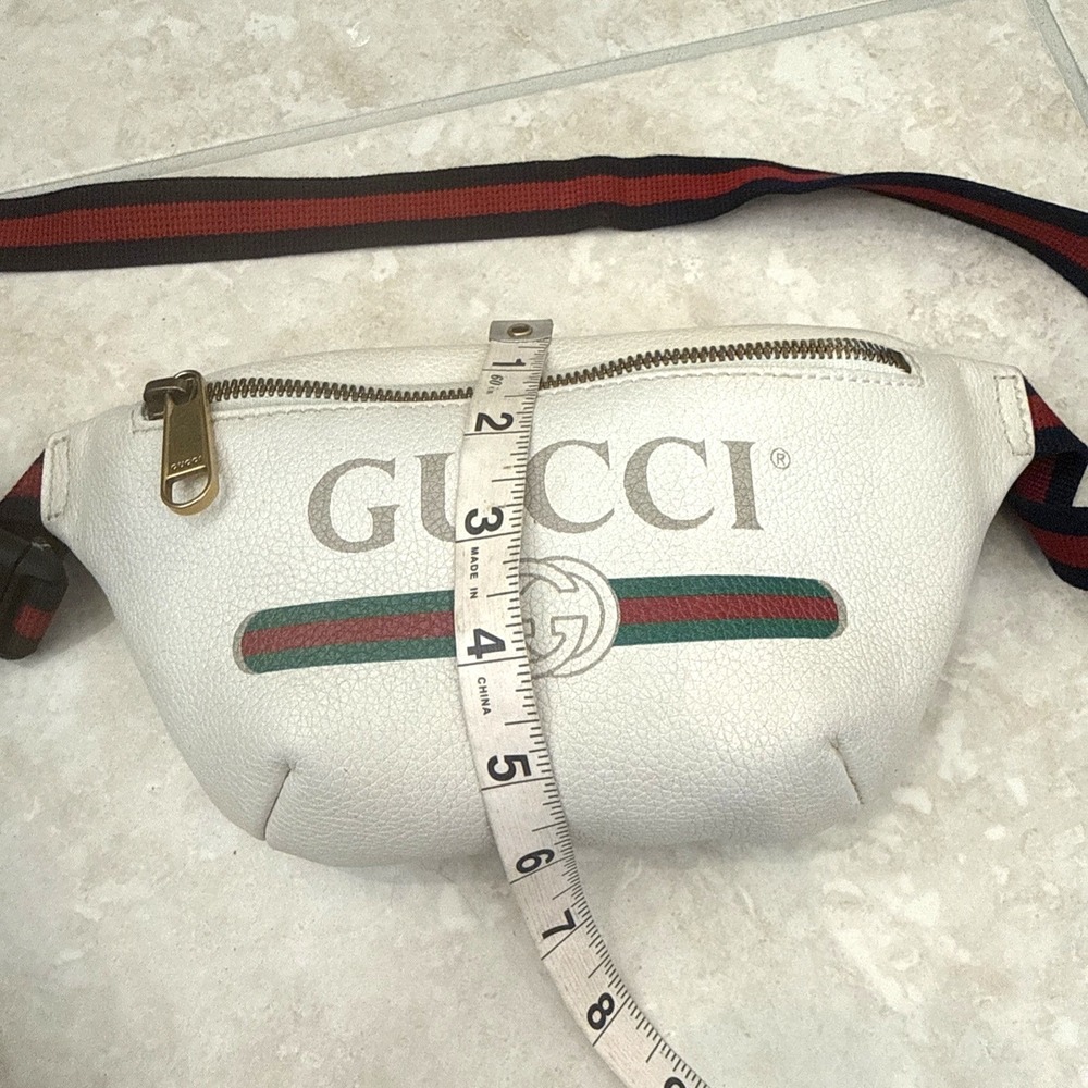 Authentic VTG Gucci Print Belt Bag Belt Logo Ivory Leather Bumbag Luxury - Picture 6 of 12
